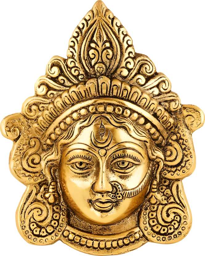 Ambika Durga Face Wall Hanging Metal Idol Showpiece - 15.24 cm (Gold Plated, Metal, Gold) - Essence by LaxAar