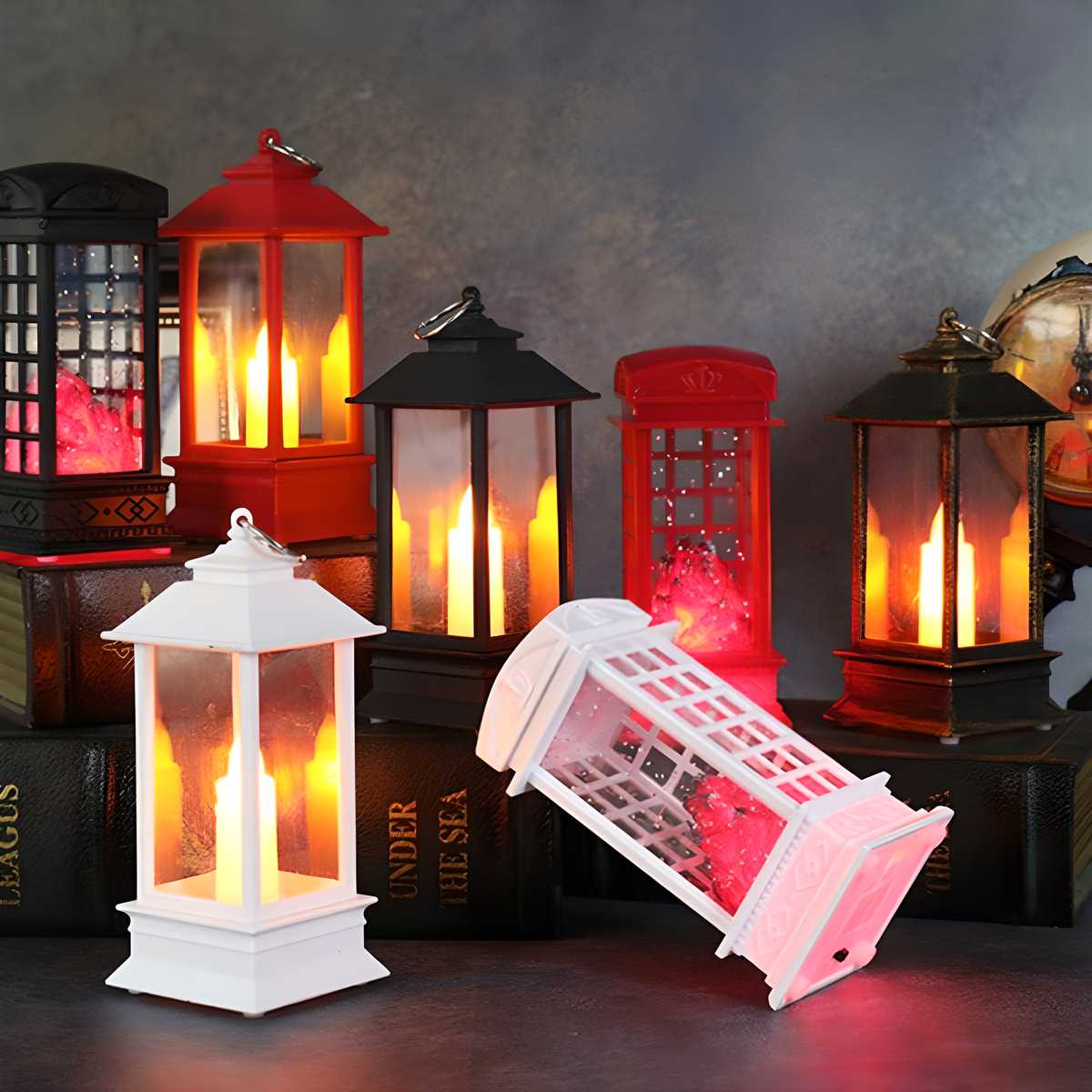 Decorative Lanterns Hanging Lantern with Flashing Led Pillar Candles Battery Operated(Pack Of 6) - Essence by LaxAar