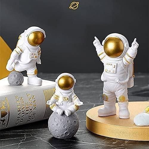 Astronaut Spaceman Statue Ornament Home Office Desktop Figurine Decors Set of 3 - Golden - Essence by LaxAar