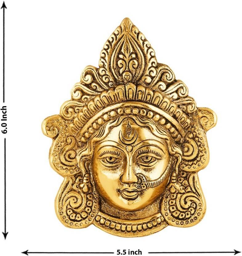 Ambika Durga Face Wall Hanging Metal Idol Showpiece - 15.24 cm (Gold Plated, Metal, Gold) - Essence by LaxAar