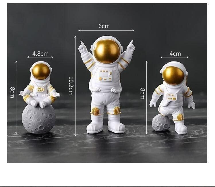 Astronaut Spaceman Statue Ornament Home Office Desktop Figurine Decors Set of 3 - Golden - Essence by LaxAar