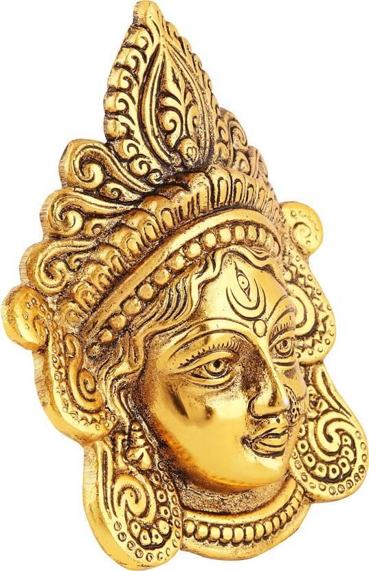 Ambika Durga Face Wall Hanging Metal Idol Showpiece - 15.24 cm (Gold Plated, Metal, Gold) - Essence by LaxAar