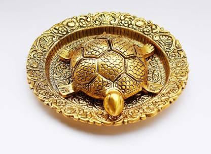 Tortoise on Glass Plate with Golden Border Vastu Yantra Showpiece - Essence by LaxAar