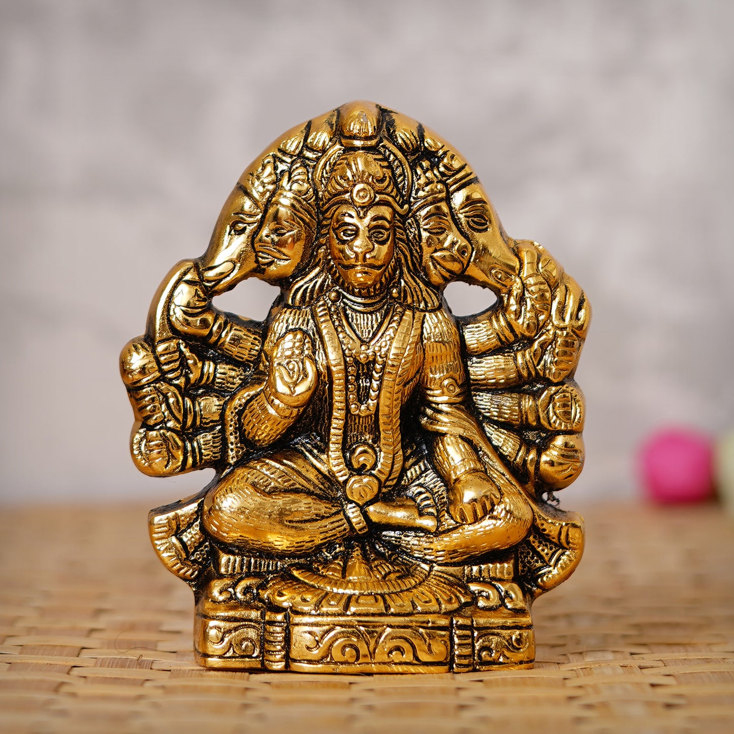Golden Panch Mukhi Hanuman Metal Decorative Showpiece - Essence by LaxAar