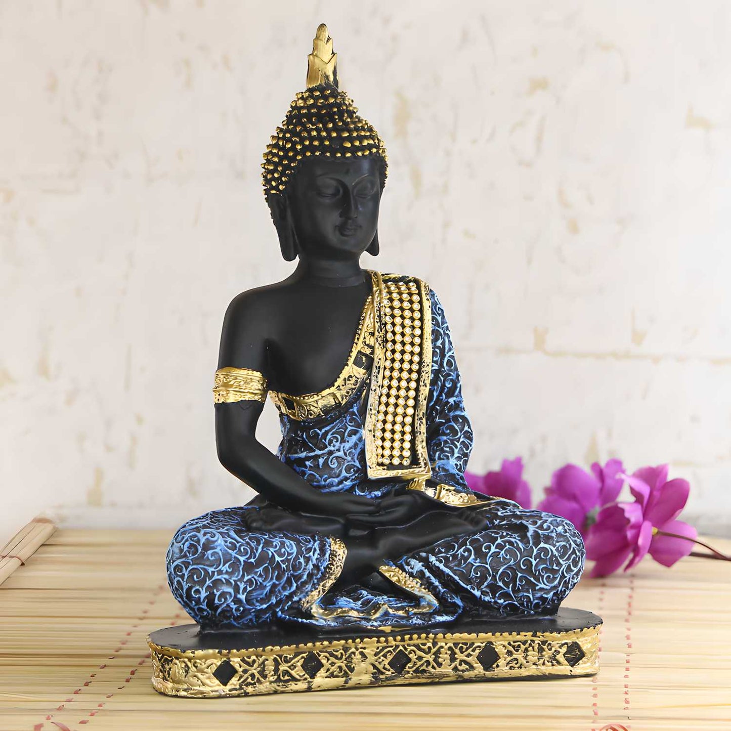 Blue Meditating Buddha Decorative Showpiece - 24 cm - Essence by LaxAar