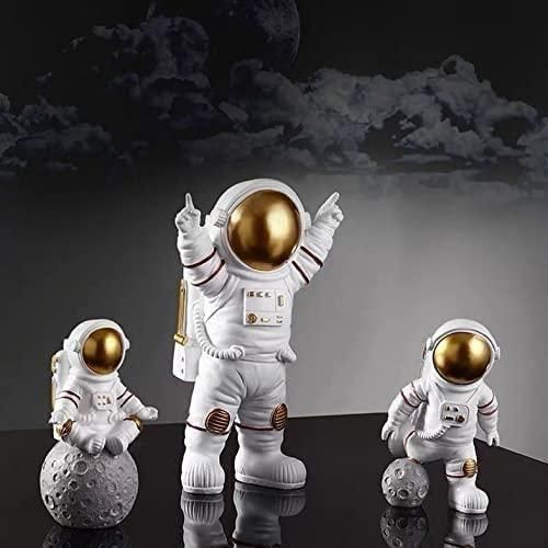 Astronaut Spaceman Statue Ornament Home Office Desktop Figurine Decors Set of 3 - Golden - Essence by LaxAar