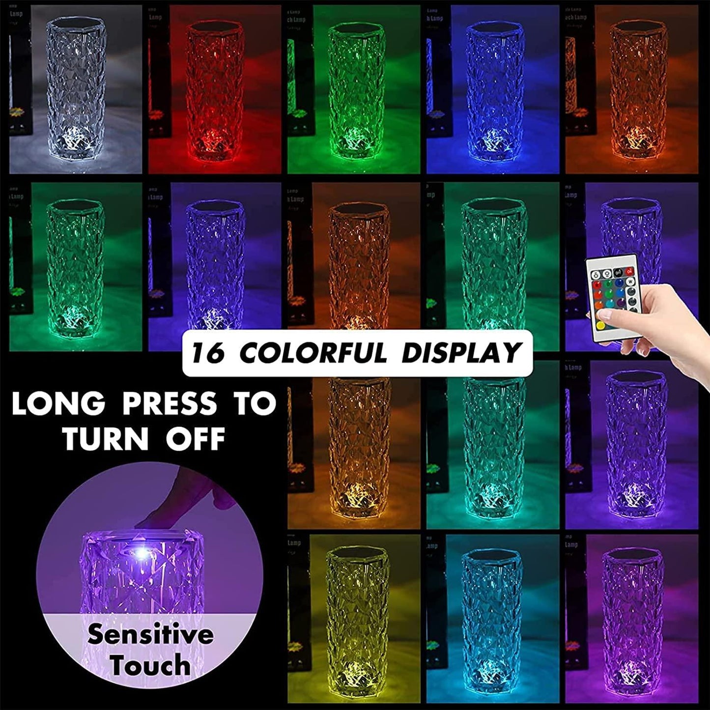 16 Color Changing Rose Crystal Diamond Table Lamp - Essence by LaxAar