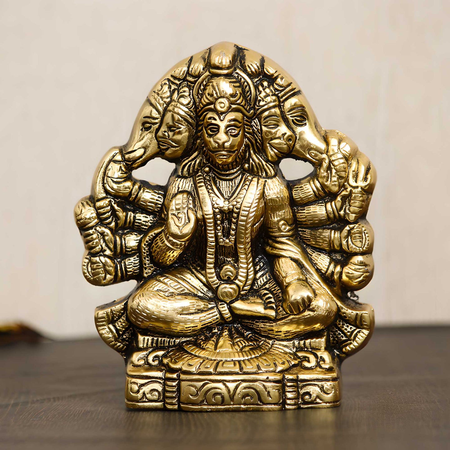 Golden Panch Mukhi Hanuman Metal Decorative Showpiece - Essence by LaxAar