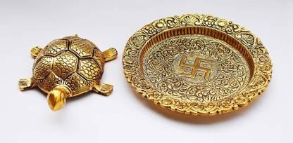 Tortoise on Glass Plate with Golden Border Vastu Yantra Showpiece - Essence by LaxAar