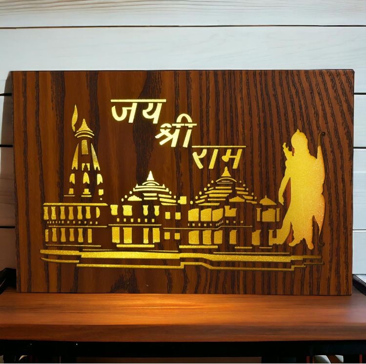 Lord Ram Mandir Wooden LED Photo Frame- Elegant Home Decor, Spiritual Art, Gift Item (Big Size- 12 * 18 inches) - Essence by LaxAar