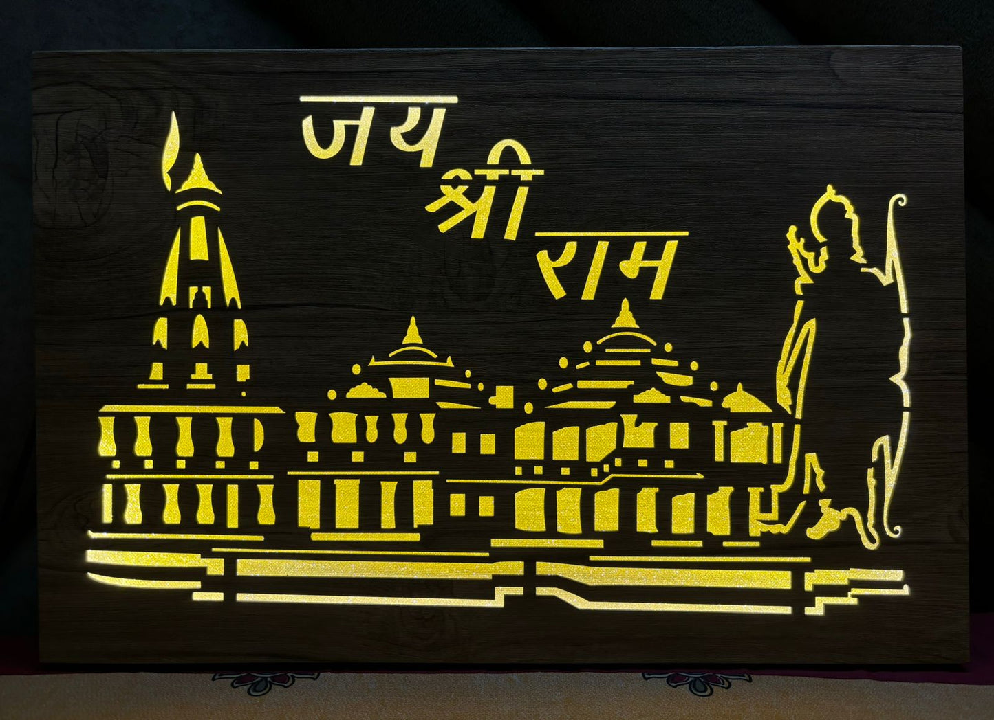 Lord Ram Mandir Wooden LED Photo Frame- Elegant Home Decor, Spiritual Art, Gift Item (Big Size- 12 * 18 inches) - Essence by LaxAar