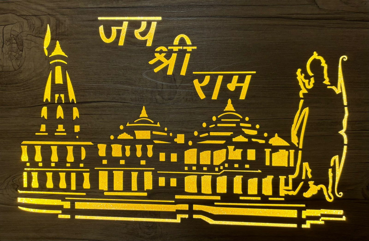 Lord Ram Mandir Wooden LED Photo Frame- Elegant Home Decor, Spiritual Art, Gift Item (Big Size- 12 * 18 inches) - Essence by LaxAar